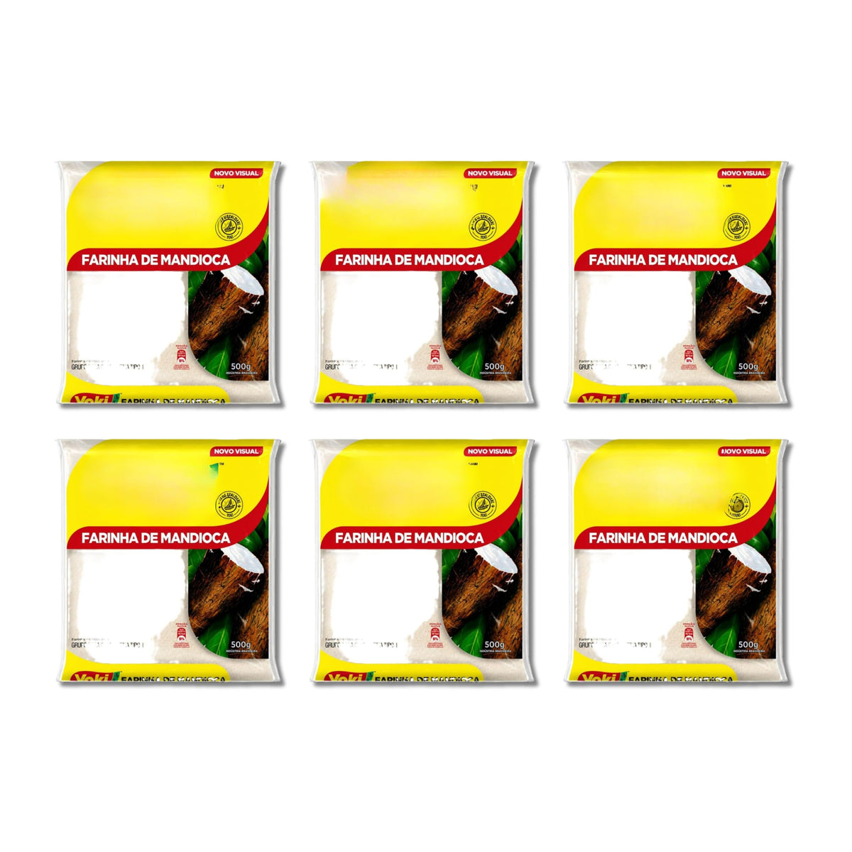 Farinha de Mandioca - Harina de Yuca Blanca Natural, Pack de 6 x 500g (3kg Total) - Harina de Mandioca Brasileña Tipo I para Repostería, Salsas y Cocina Saludable - 100% Vegetal