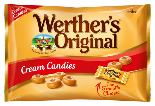 Werther's Original Cream Candies (1 kg), caramelos duros clásicos de mantequilla y nata fresca, toffees dulces y cremosos, caramelo sin gluten con sabor a crema