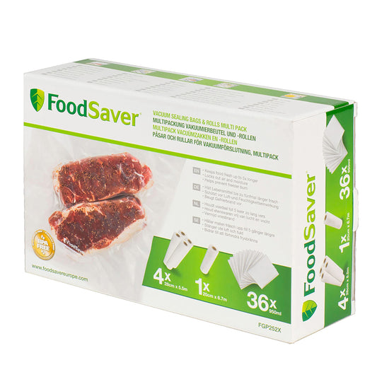 Foodsaver Bolsas de envasado al vacío reutilizables, Para dispositivos FoodSaver, Sin BPA, Paquete Múltiple, 5 rollos, 36 bolsas
