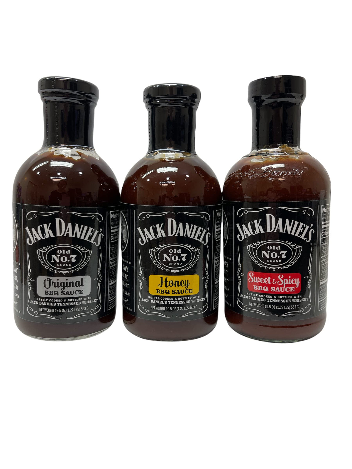 Jack Daniels 19.5oz BBQ Sauce Bundle: Original, Sweet & Spicy, Honey and ThisNThat Recipe Card