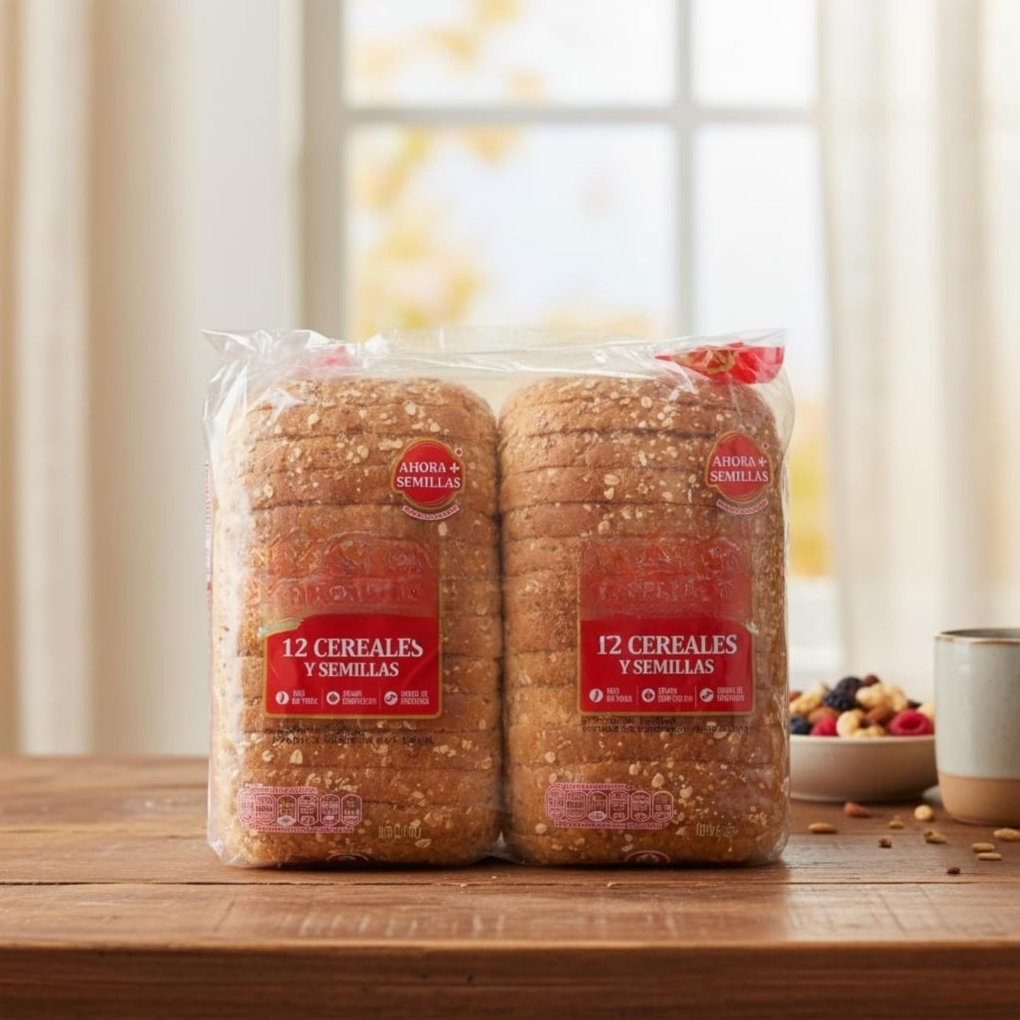 Pan de Molde de 12 Cereales y Semillas - Pack de 2 Unidades - Elaborado con 52% de Grano Completo - Rico en Fibra y Fuente de Proteínas - Rebanadas Tiernas y Nutritivas - NEXU