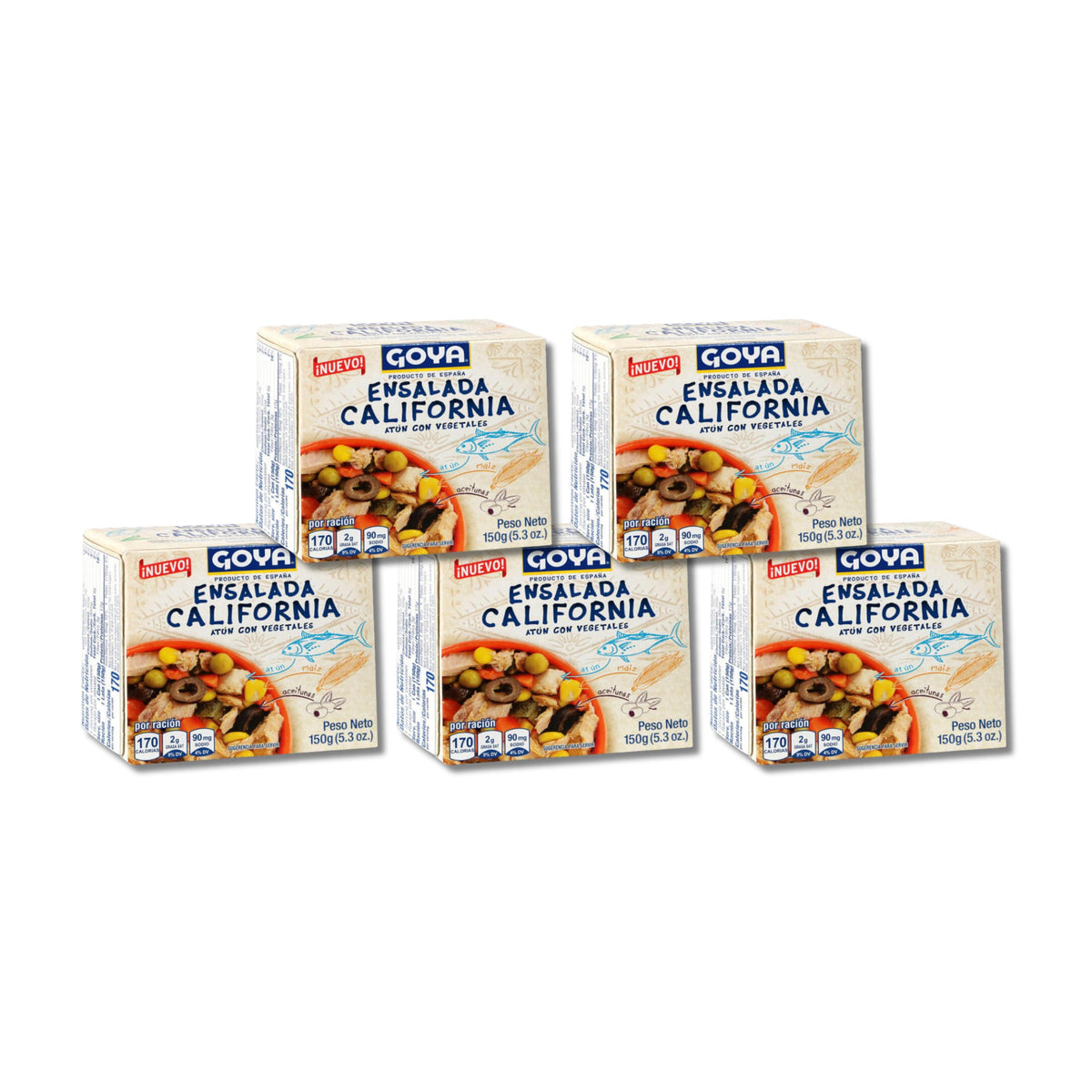 Ensalada California - Atún con Vegetales - Pack de 5 Latas de 150g (Total 750g) - Ensalada de Atún Lista para Comer - Rica en Proteínas, Sin Preparación - NEXU