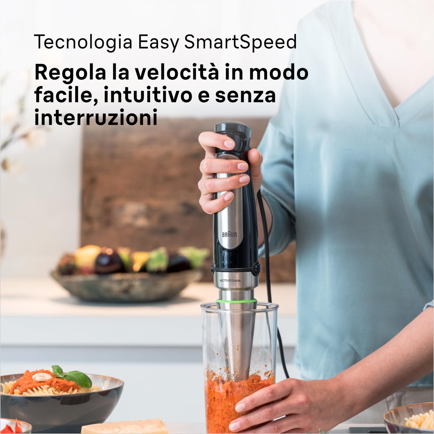 Braun Minipimer 7 - Batidora de Mano con Tecnología SplashControl, Sistema ActiveBlade para Alimentos Duros, Selección de Velocidad, Picadora 500 mL, Vaso 600 mL, 1000 W, Negro (MQ7035X)