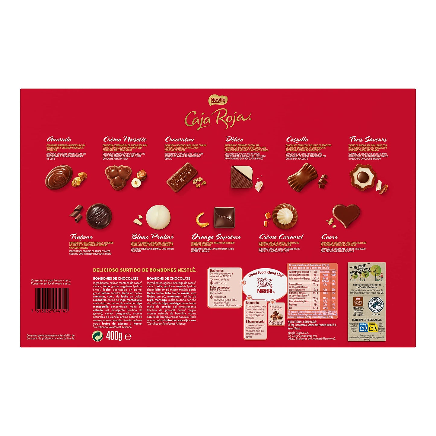 Nestlé Caja Roja Bombones de Chocolate - Estuche de bombones 4x400g