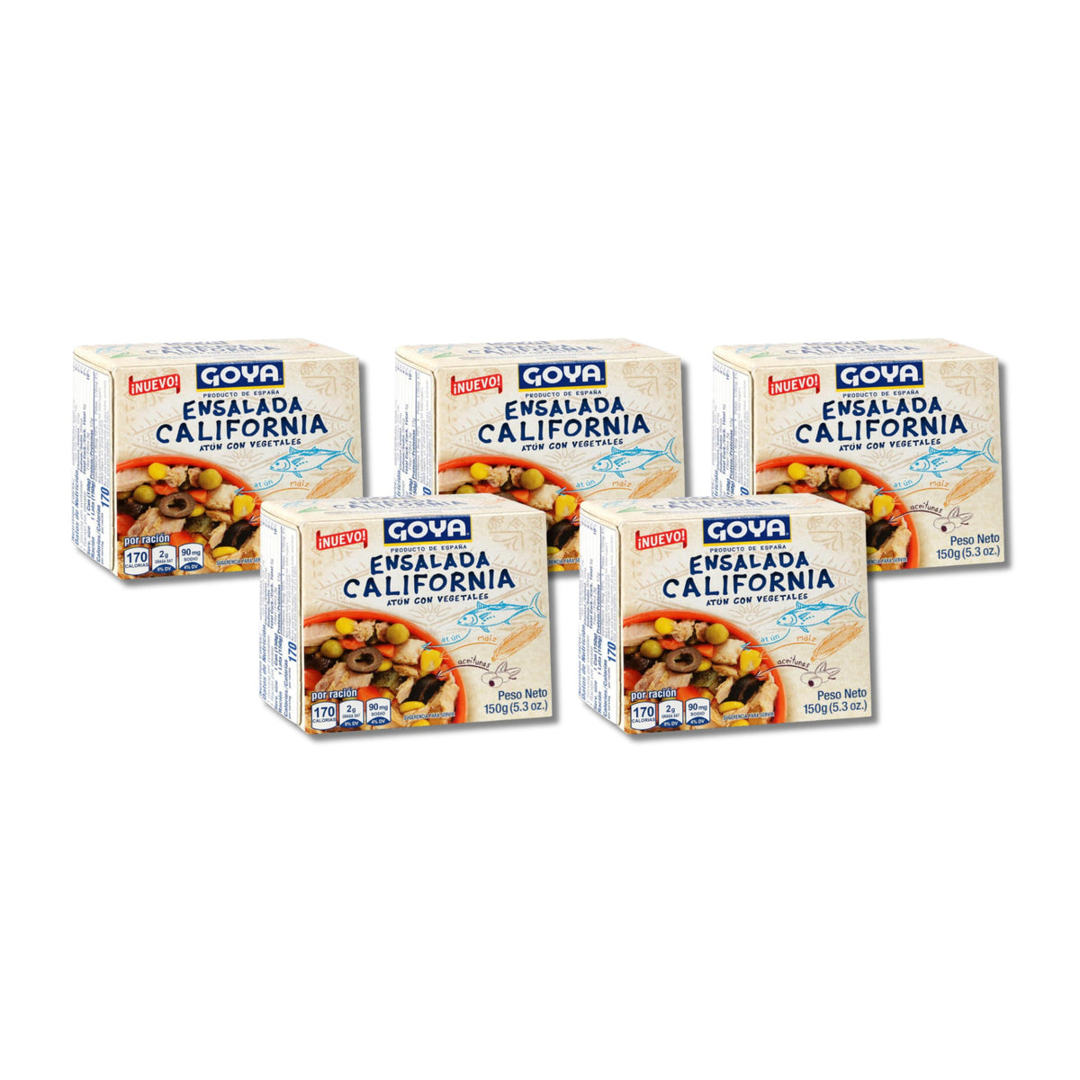 Ensalada California - Atún con Vegetales - Pack de 5 Latas de 150g (Total 750g) - Ensalada de Atún Lista para Comer - Rica en Proteínas, Sin Preparación - NEXU