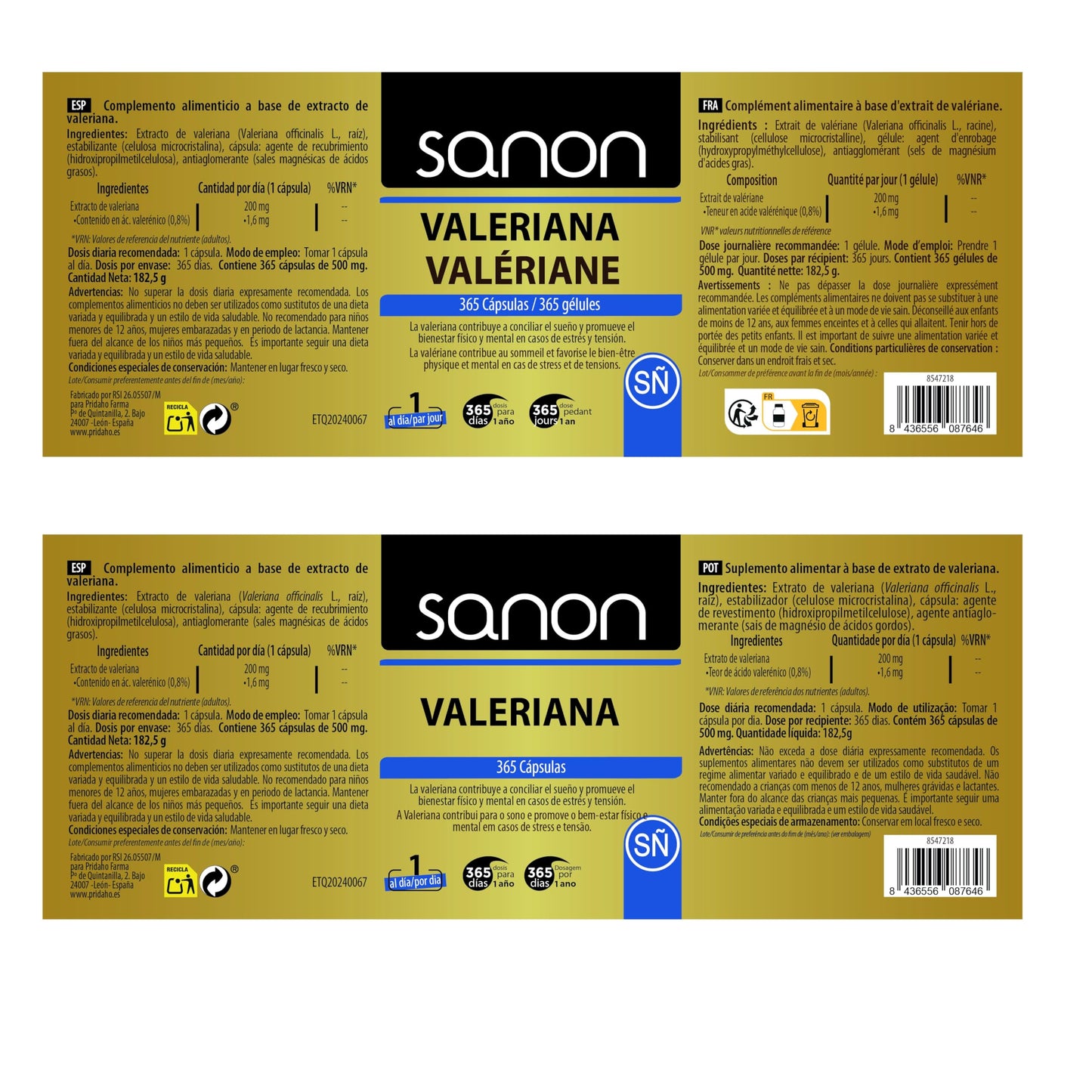 SANON Valeriana 365 cápsulas