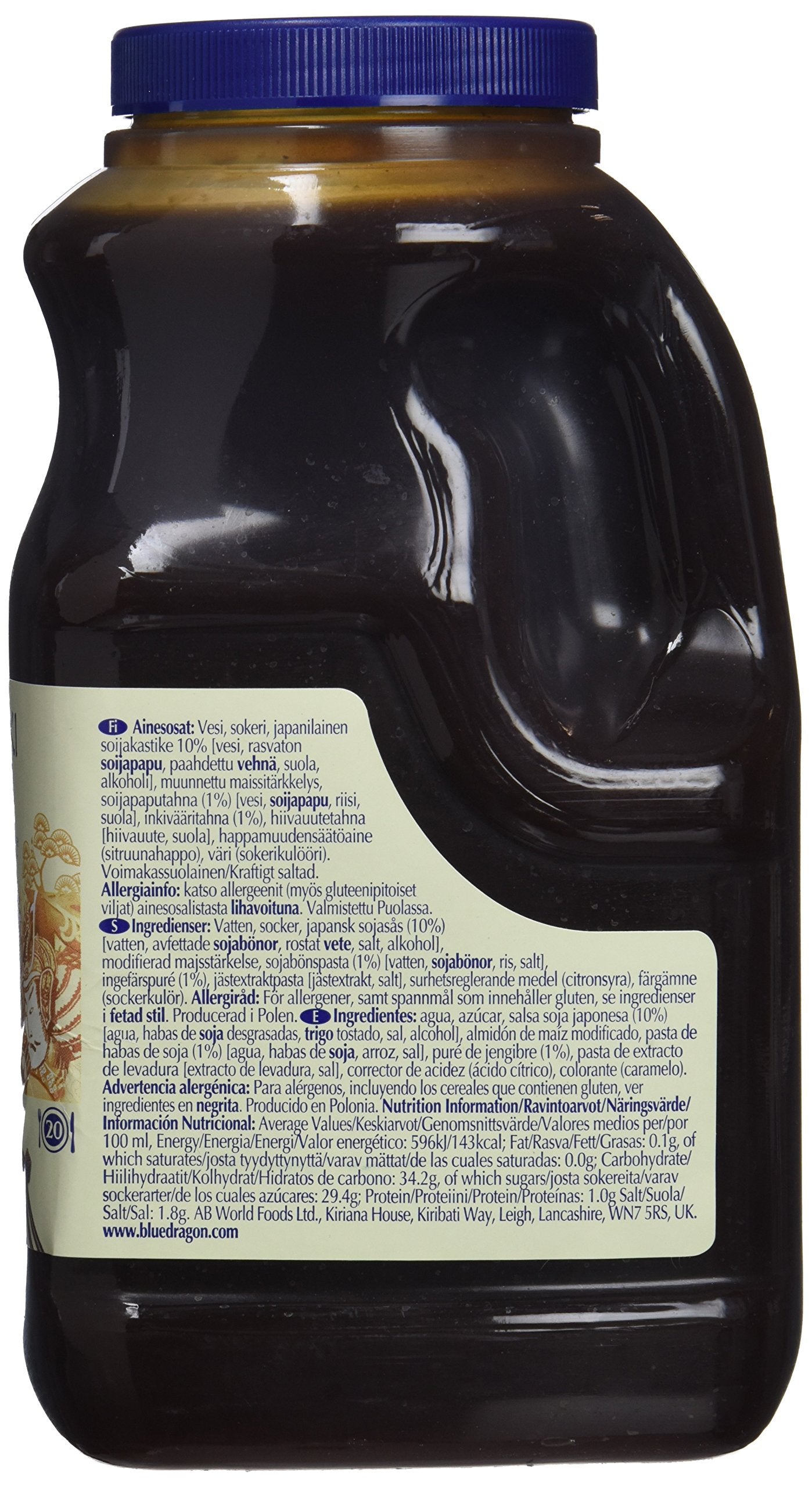 Blue Dragon Salsa Teriyaki con Jengibre, Salsa de Soja Japonesa, Sabor Dulce Caramelo, Teriyaki, 1 Litro (Paquete de 1)