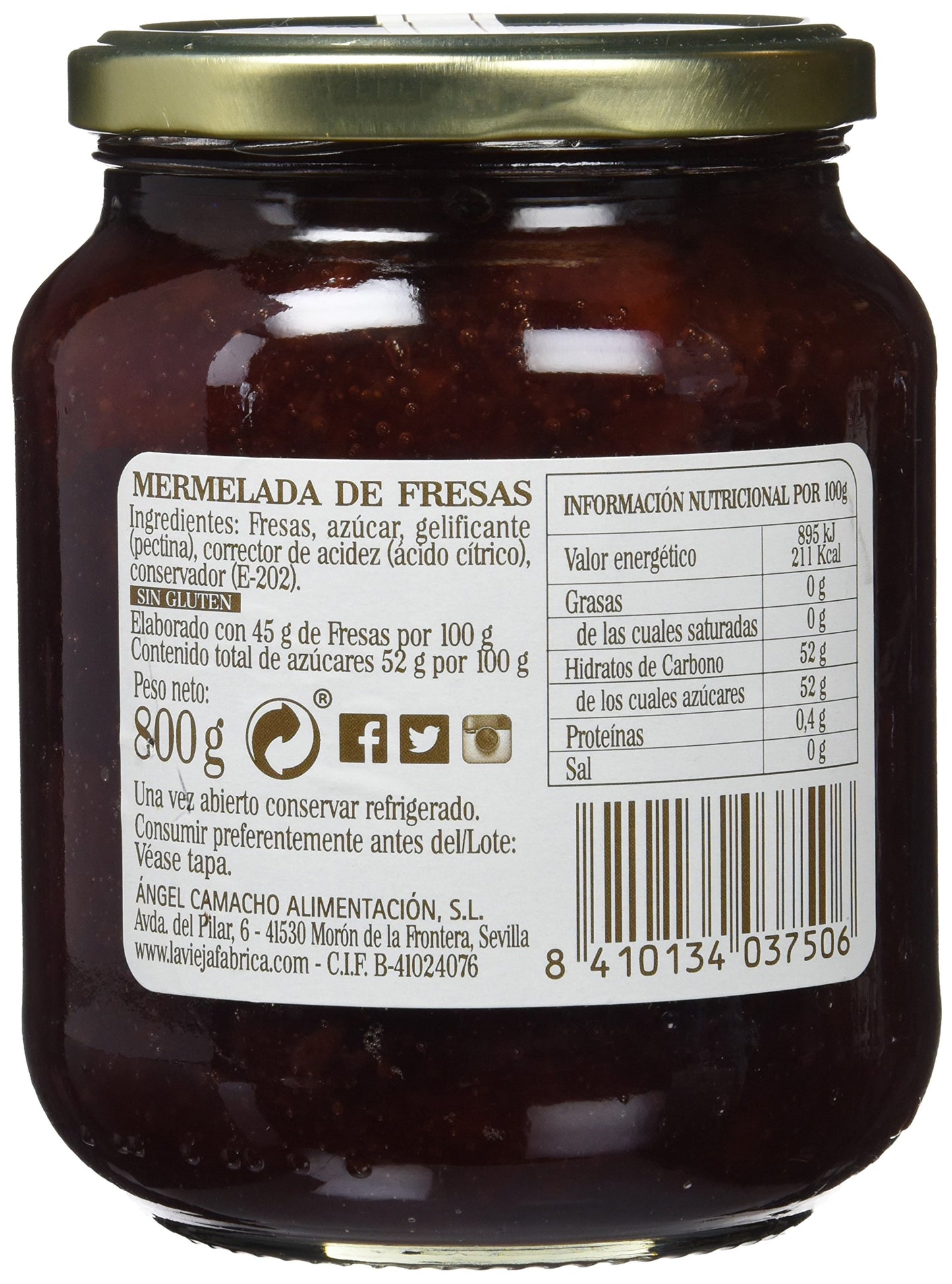 Mermelada la v.fabrica fresa 800g