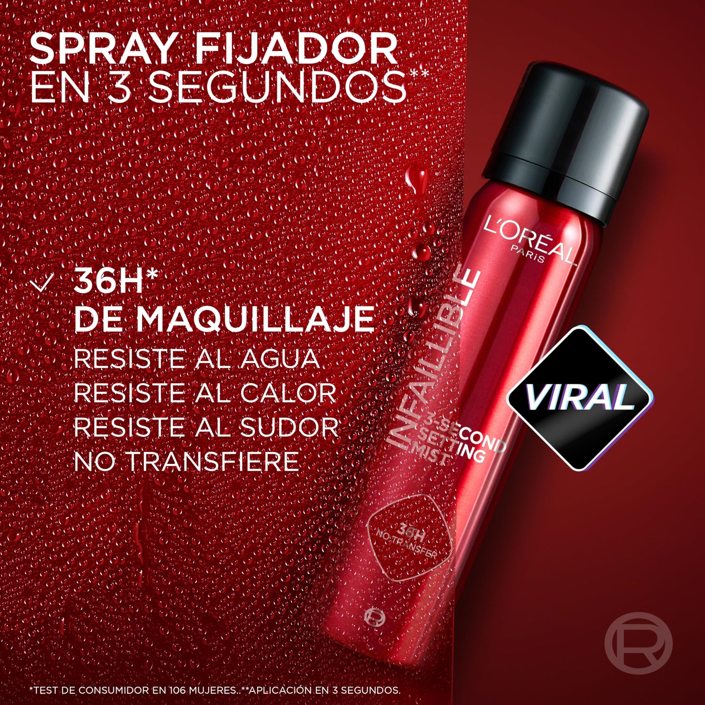 L'Oréal Paris Spray Fijador de Maquillaje Infaillible, Resistente al Agua, Se mantiene hasta 36h, 75 ml