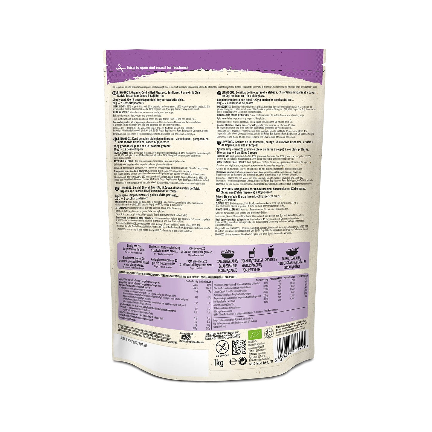 Linwoods Semillas De Lino, Girasol, Calabaza, Chia & Bayas De Goji 1kg