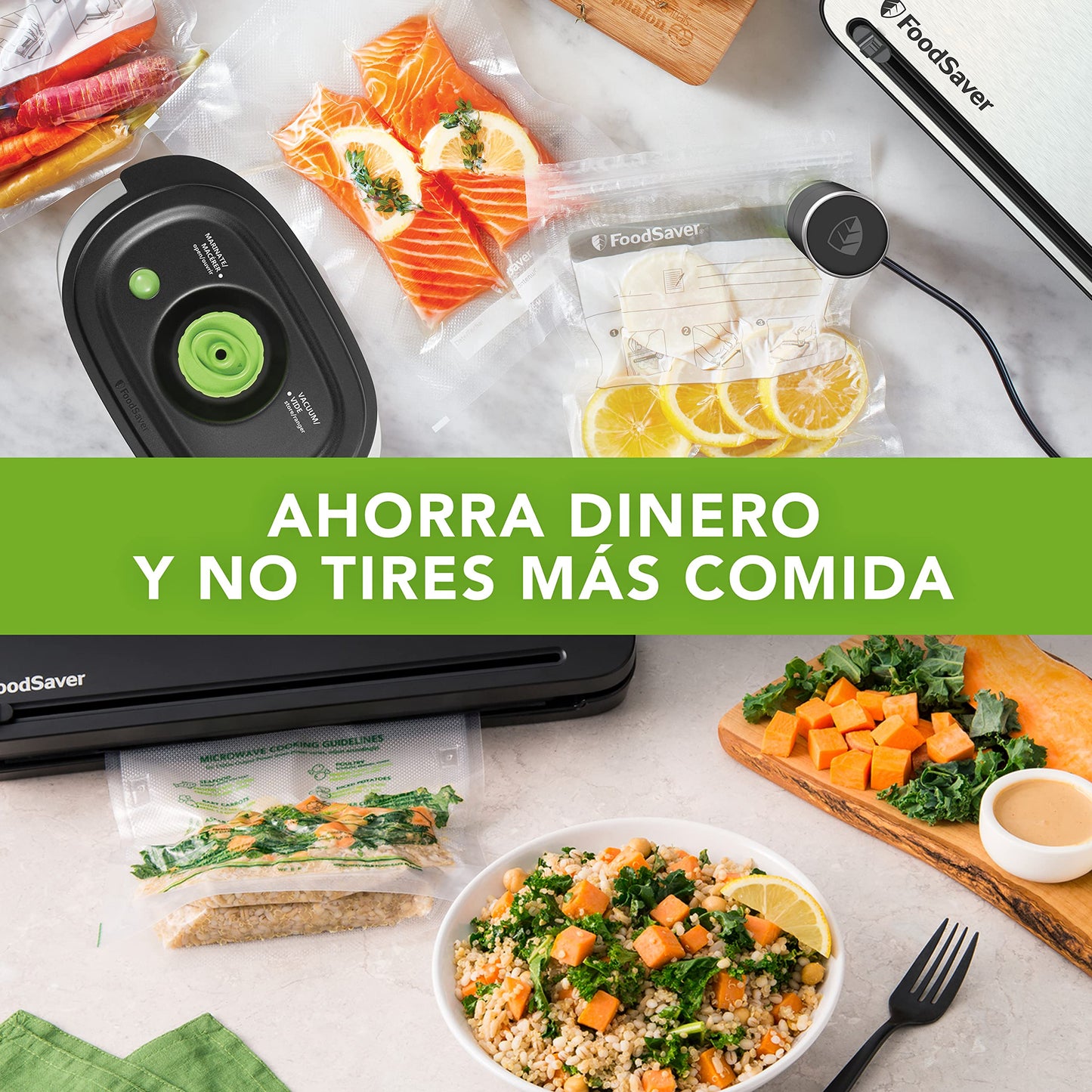Foodsaver Bolsas de envasado al vacío reutilizables, Para dispositivos FoodSaver, Sin BPA, Paquete Múltiple, 5 rollos, 36 bolsas