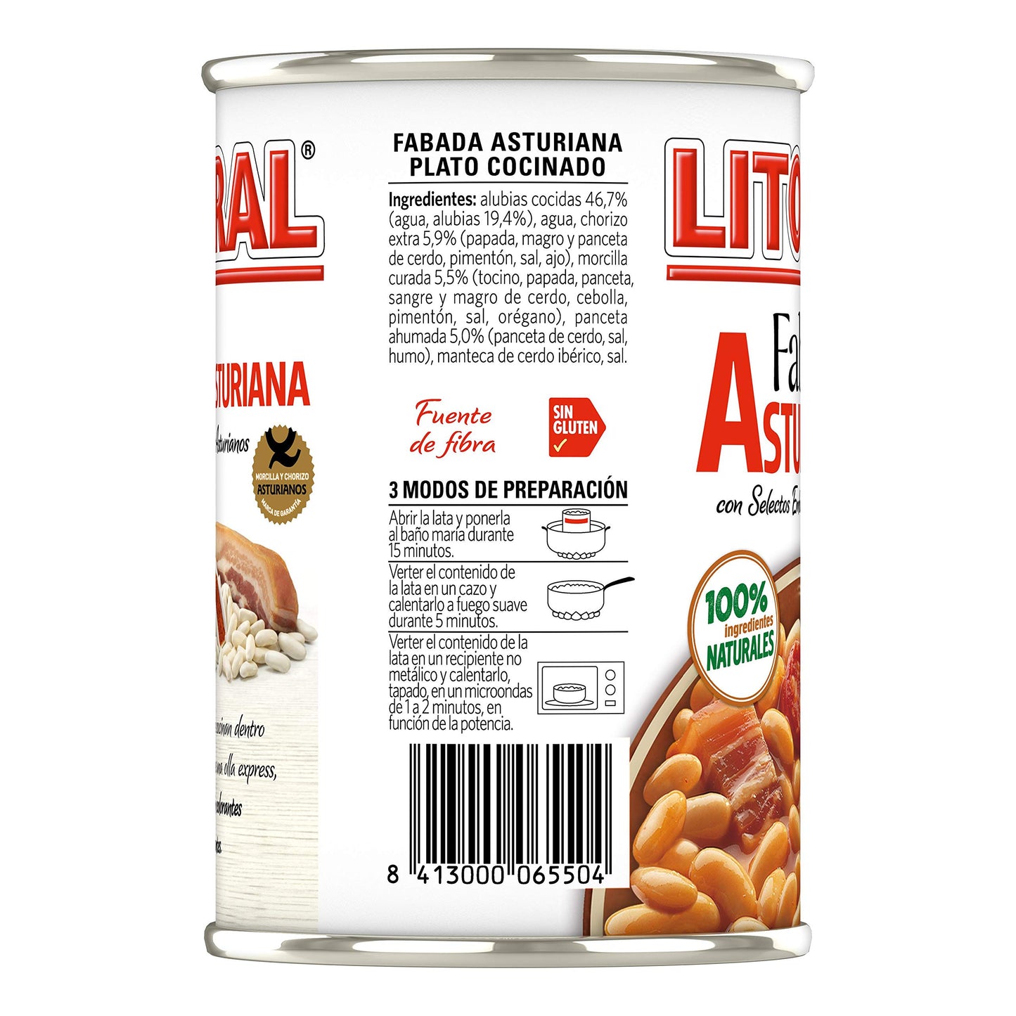 LITORAL Fabada Asturiana - Plato Preparado de Fabada Asturiana Sin Gluten - Pack de 6x420 g