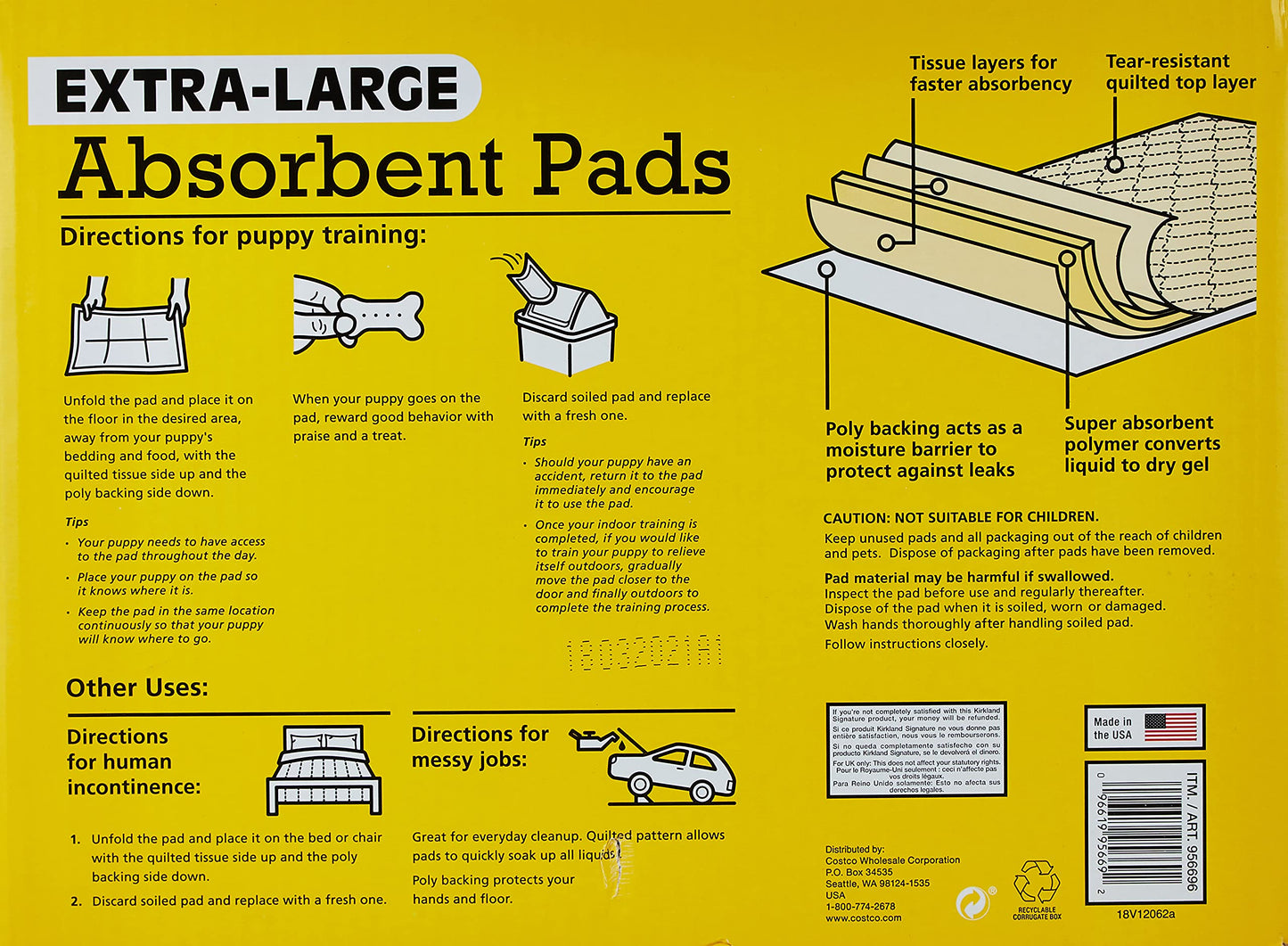 Almohadillas absorbentes extragrandes, Kirkland - 100 almohadillas grandes, 30 x 23 pulgadas