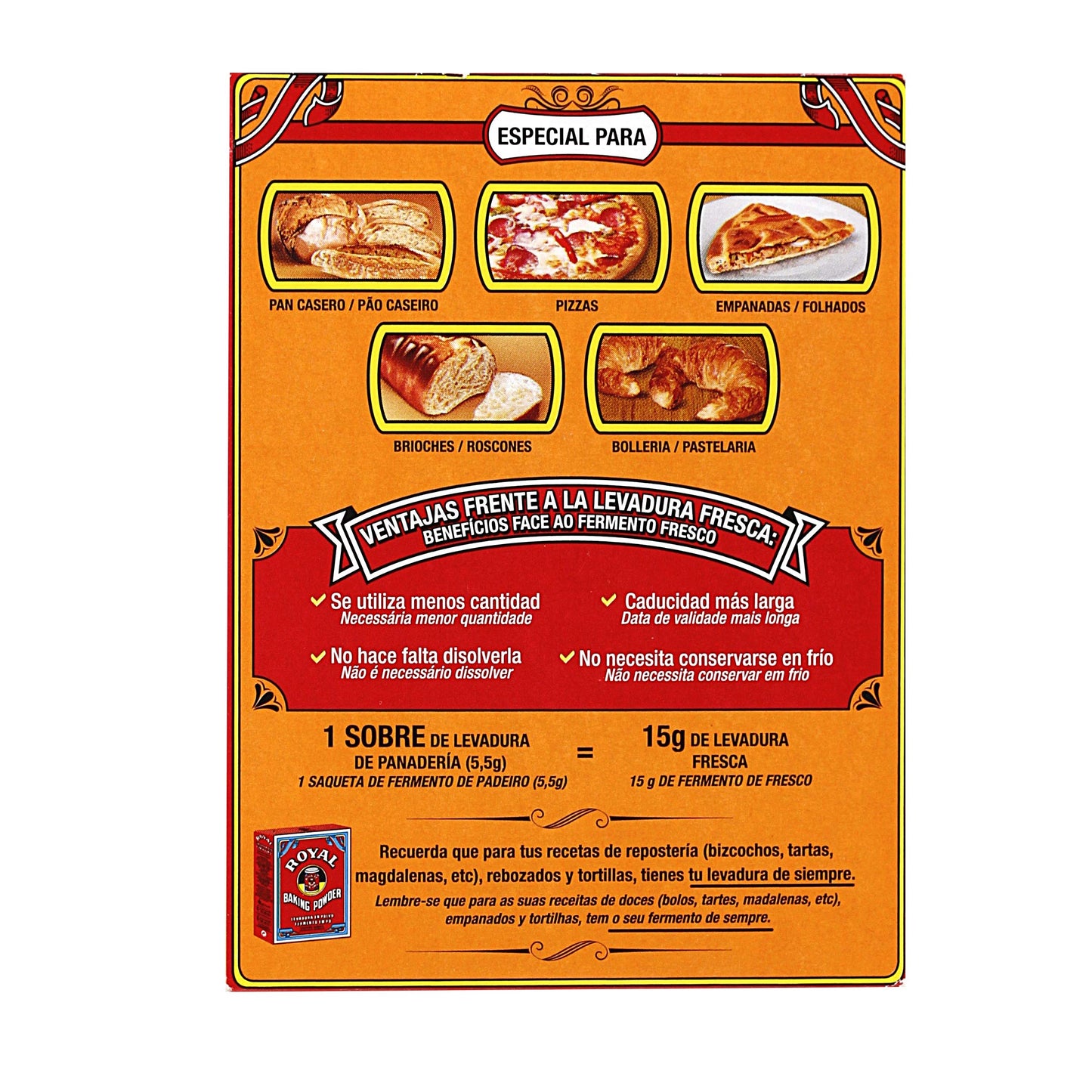 Royal Polvos para Hornear de Panadería Deshidratada, Pack 5 x 5,5 g - 27,5 g