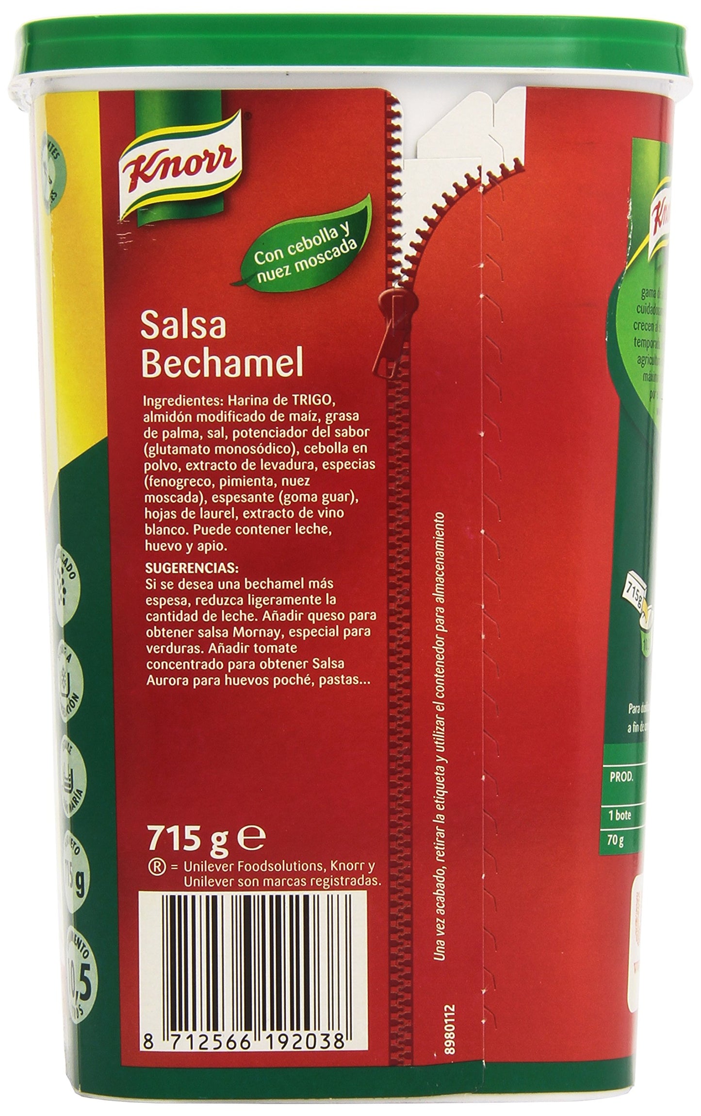 Knorr - Salsa Bechamel - Con cebolla y nuez moscada - 715 g