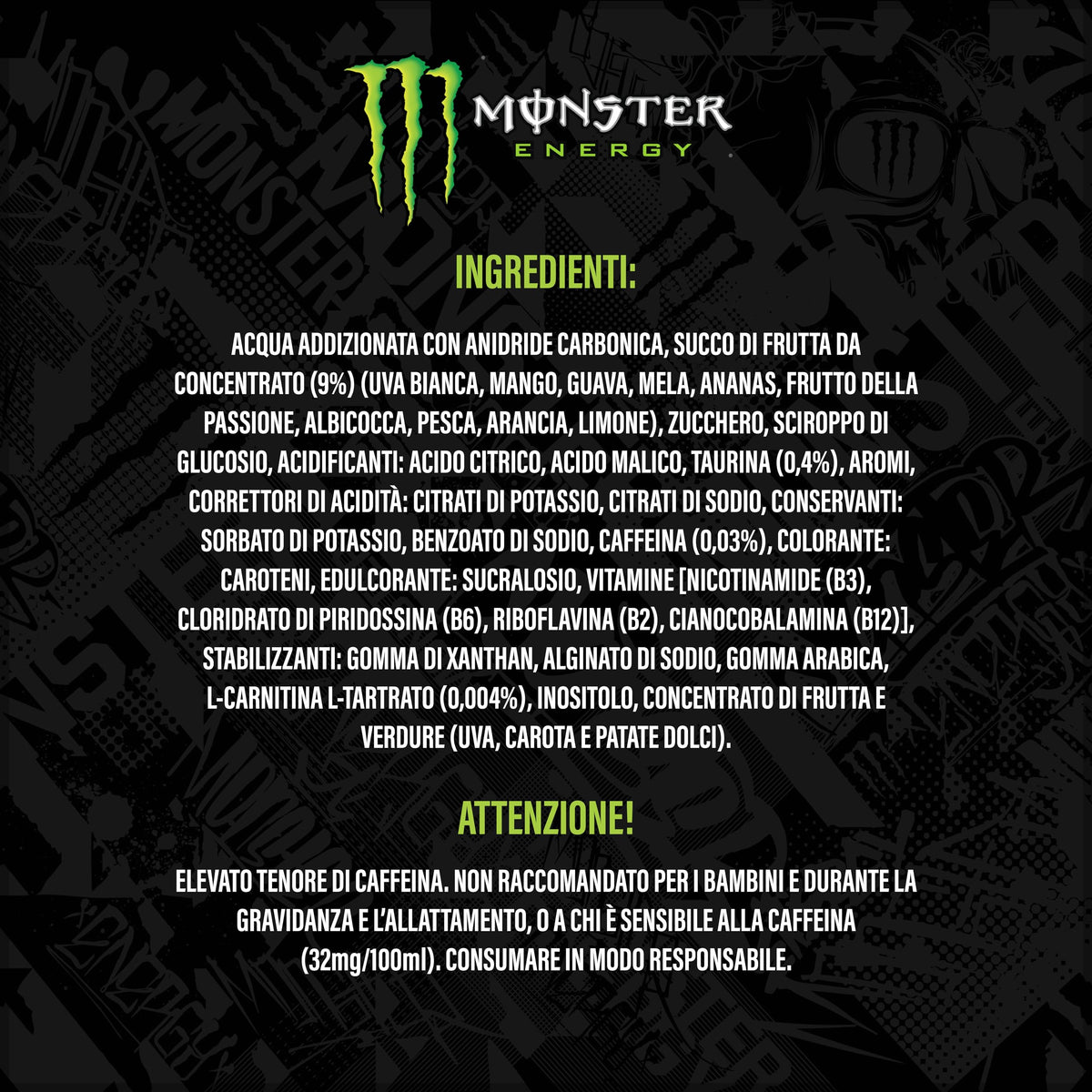 Monster Energy Mango Loco con zumo de mango, con ácido carbónico, paleta de bebidas energéticas 24 x 500 ml y adhesivo gratis