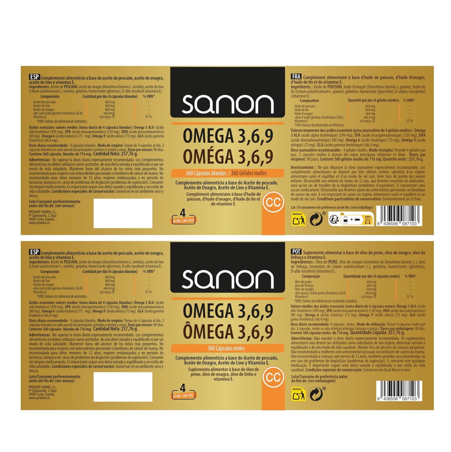 NOVA ENGEL Sanon Omega 3,6,9 De 720 Mg 360 Cápsulas
