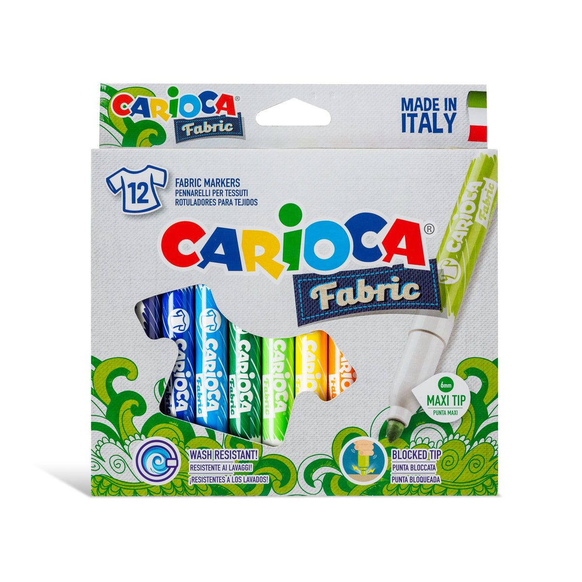 CARIOCA FABRIC TEXTIL | 40957 - Caja de Rotuladores con Punta Maxi para Telas / Tejidos, 12 Colores
