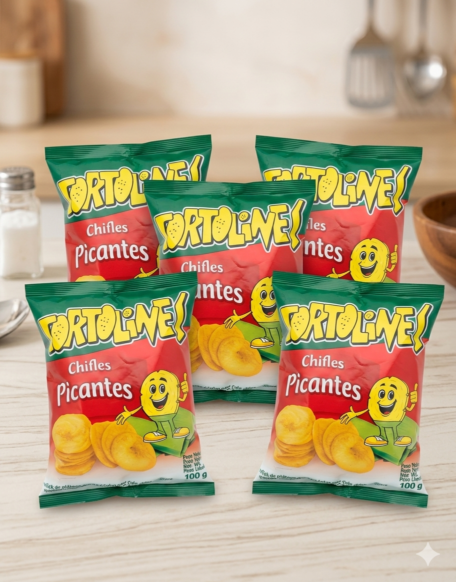 Chifles Picantes - Caja de 5 Unidades de 100g - Snacks de Plátano Verde de Ecuador con Chile y Jalapeño - Tortolines - Crujientes y Auténticos - NEXU