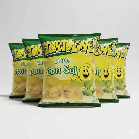 Chifles Con Sal - Pack de 5 Bolsas - Chips de Plátano Ecuatorianos Originales - 100 gramos - Tortoline, GOYA - Snack Crujiente y Natural de Ecuador - NEXU